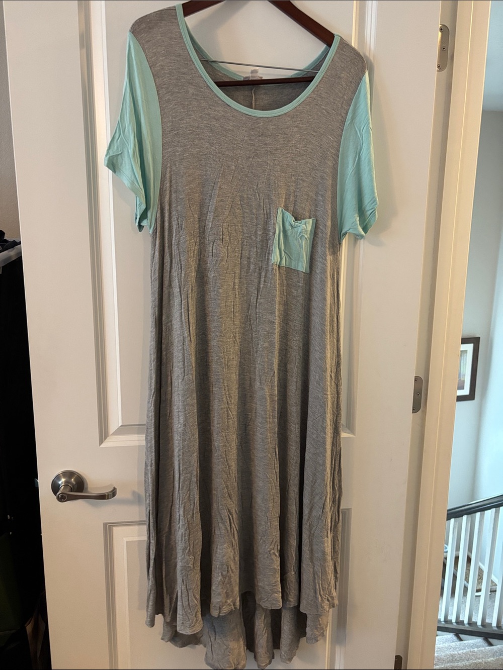 LuLaRoe Gray High-Low Carly Dress with Mint Sleeves